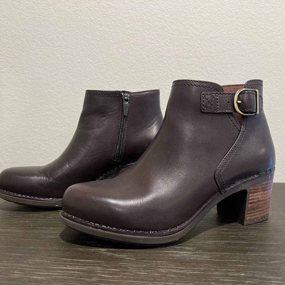 Dansko Dark Brown Ankle Boots with Gold Buckle